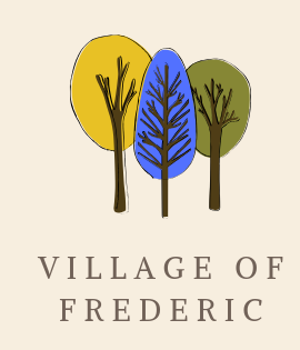 Village of Frederic emblem: three hand-drawn trees in gold, blue and olive